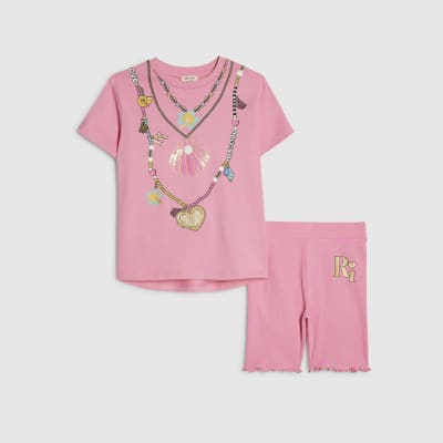 Mini Girls Pink Necklace T-Shirt Set