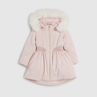 Mini Girls Pink Padded Cinch Waist Raincoat