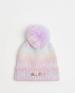 Mini Girls Pink Pastel Pom Pom Beanie Hat