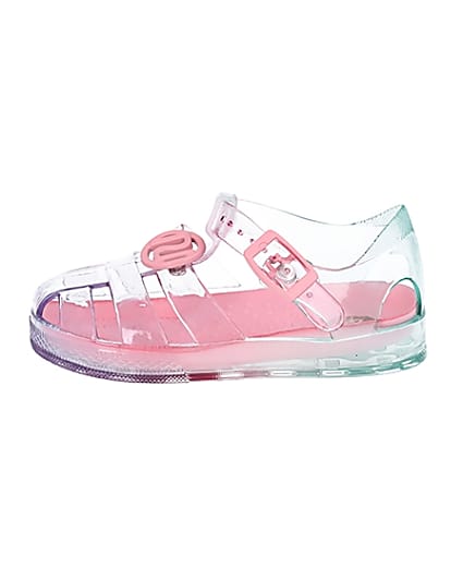 360 degree animation of product Mini girls pink pastel rainbow jelly sandals frame-3