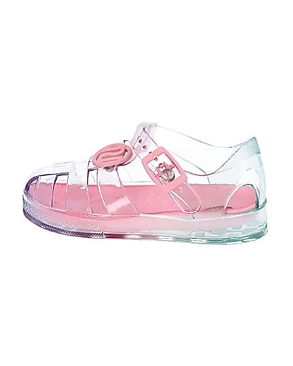 360 degree animation of product Mini girls pink pastel rainbow jelly sandals frame-4