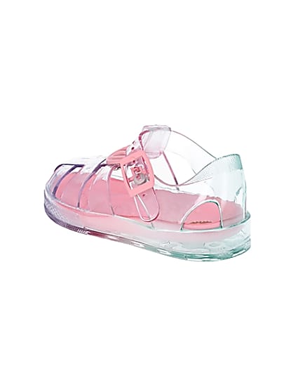 360 degree animation of product Mini girls pink pastel rainbow jelly sandals frame-6
