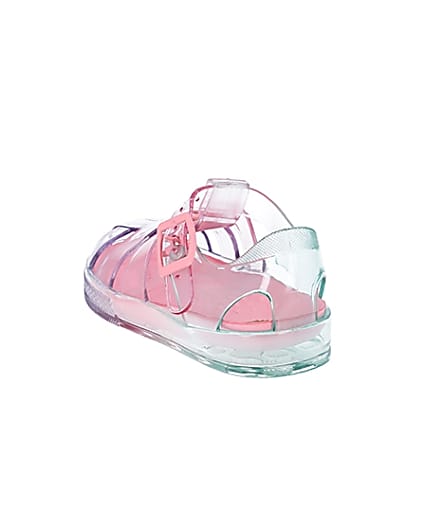 360 degree animation of product Mini girls pink pastel rainbow jelly sandals frame-7