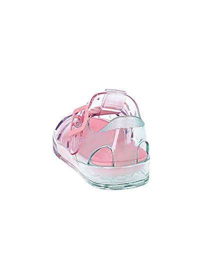 360 degree animation of product Mini girls pink pastel rainbow jelly sandals frame-8