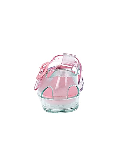 360 degree animation of product Mini girls pink pastel rainbow jelly sandals frame-9