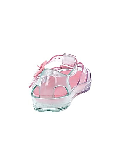360 degree animation of product Mini girls pink pastel rainbow jelly sandals frame-10