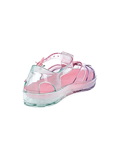 360 degree animation of product Mini girls pink pastel rainbow jelly sandals frame-11