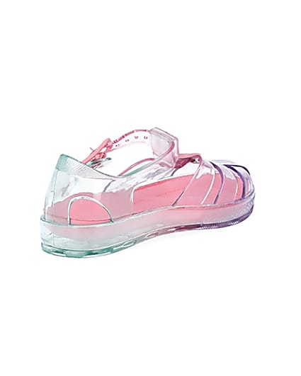 360 degree animation of product Mini girls pink pastel rainbow jelly sandals frame-12