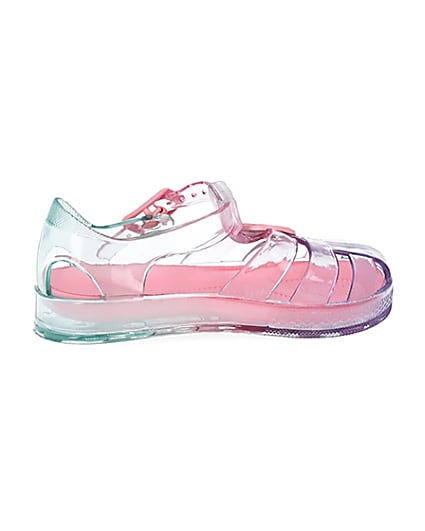 360 degree animation of product Mini girls pink pastel rainbow jelly sandals frame-14
