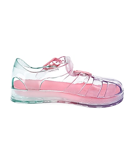 360 degree animation of product Mini girls pink pastel rainbow jelly sandals frame-15