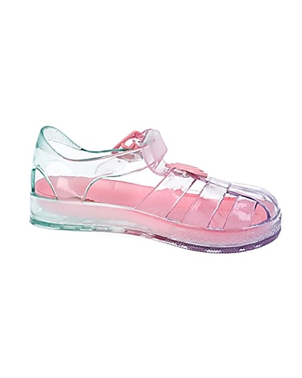 360 degree animation of product Mini girls pink pastel rainbow jelly sandals frame-16