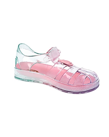 360 degree animation of product Mini girls pink pastel rainbow jelly sandals frame-17