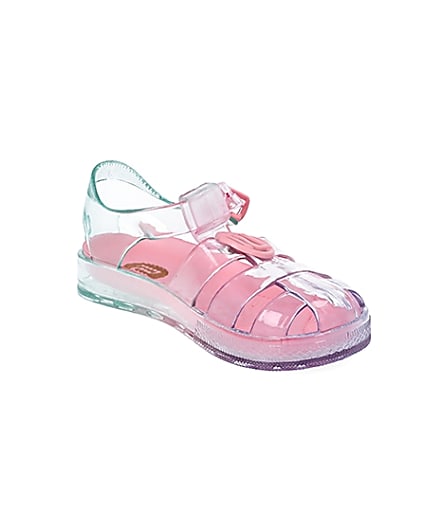 360 degree animation of product Mini girls pink pastel rainbow jelly sandals frame-18