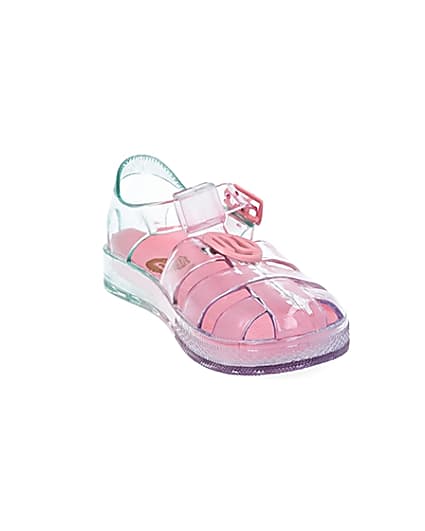 360 degree animation of product Mini girls pink pastel rainbow jelly sandals frame-19