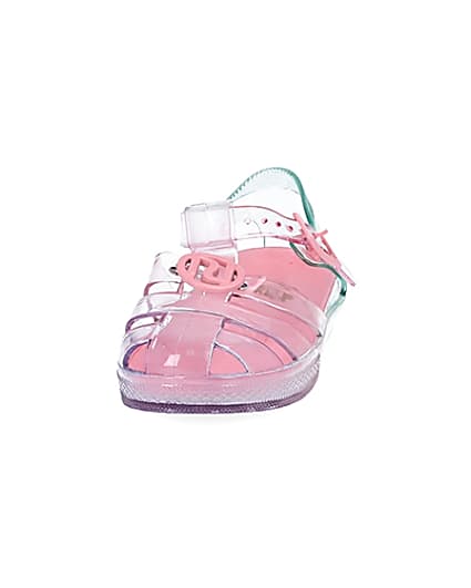 360 degree animation of product Mini girls pink pastel rainbow jelly sandals frame-22