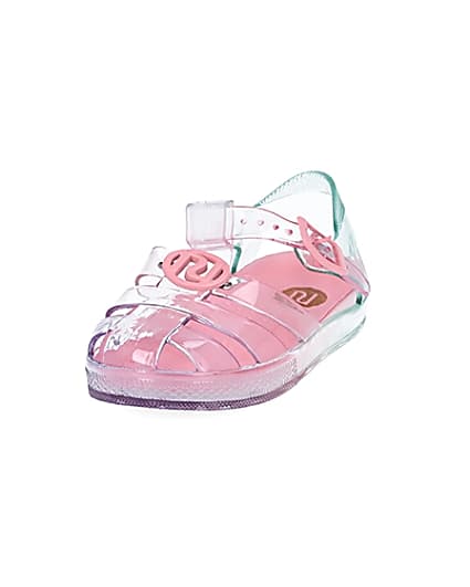 360 degree animation of product Mini girls pink pastel rainbow jelly sandals frame-23