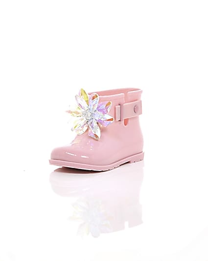 360 degree animation of product Mini girls pink patent 3D embellished wellies frame-1