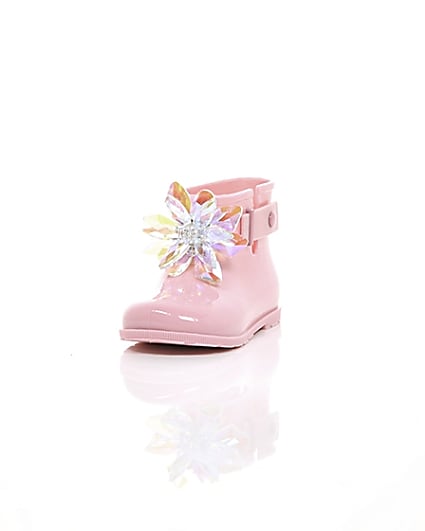 360 degree animation of product Mini girls pink patent 3D embellished wellies frame-2