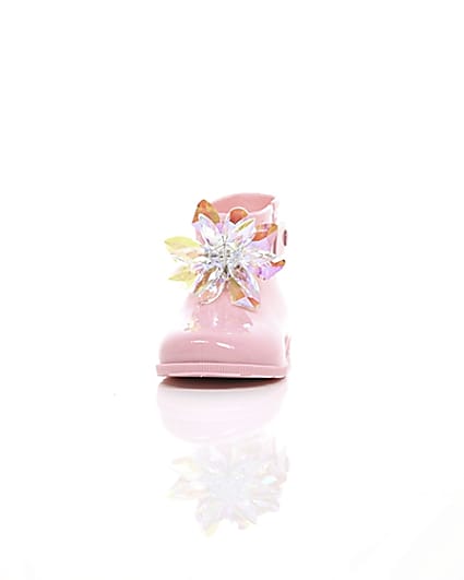 360 degree animation of product Mini girls pink patent 3D embellished wellies frame-3