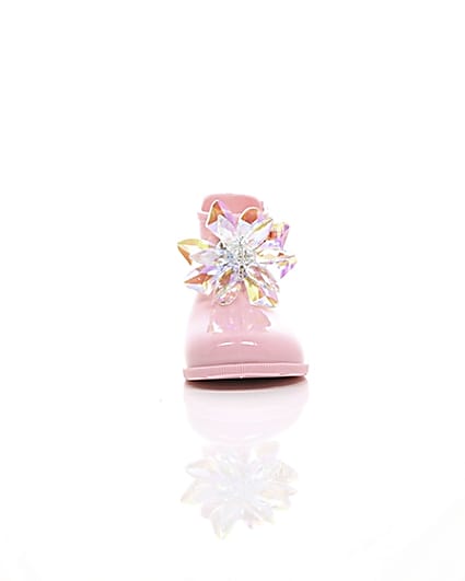 360 degree animation of product Mini girls pink patent 3D embellished wellies frame-4