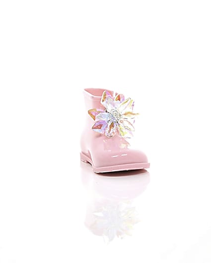 360 degree animation of product Mini girls pink patent 3D embellished wellies frame-5