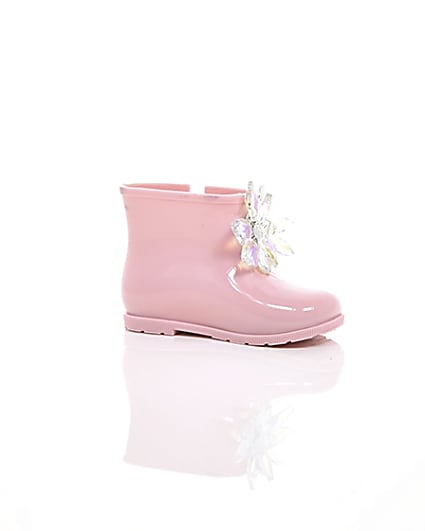 360 degree animation of product Mini girls pink patent 3D embellished wellies frame-8