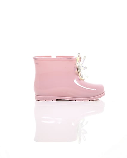 360 degree animation of product Mini girls pink patent 3D embellished wellies frame-10