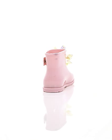 360 degree animation of product Mini girls pink patent 3D embellished wellies frame-15