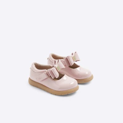 Mini girls pink patent bow mary jane shoes River Island