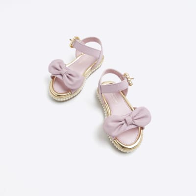 Mini Girls Pink Pearl Embellished Sandals River Island