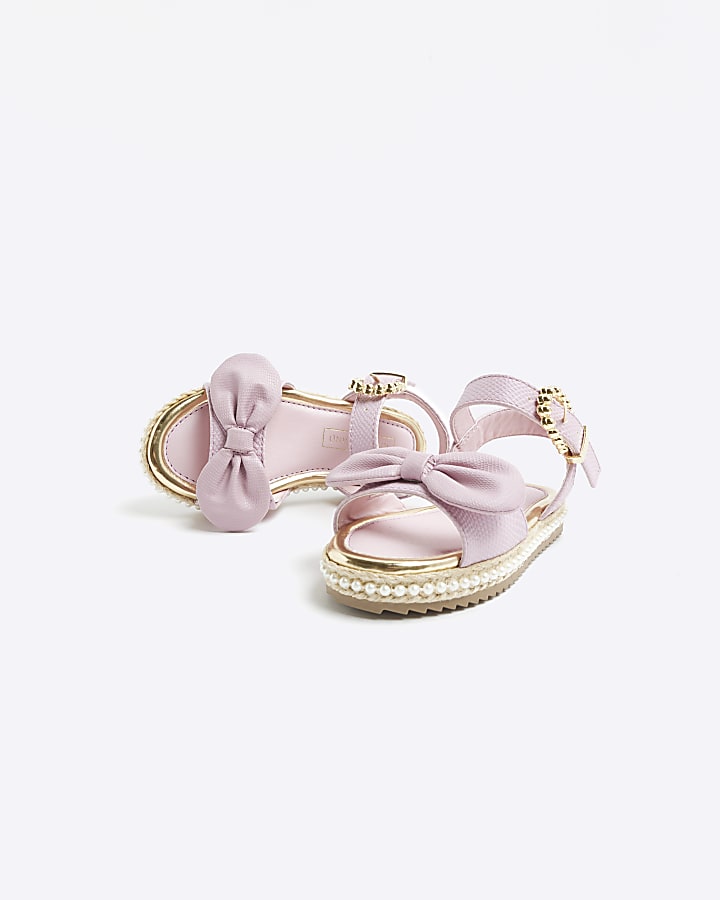 Mini Girls Pink Pearl Embellished Sandals