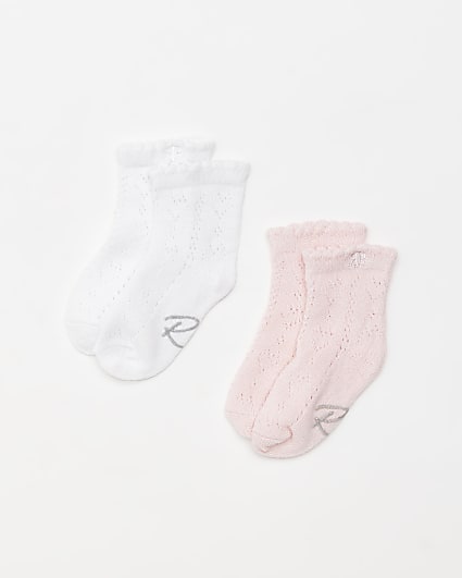 Mini girls pink pointelle Ankle Socks 2 pack