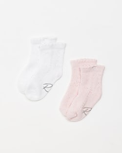 Mini girls pink pointelle Ankle Socks 2 pack