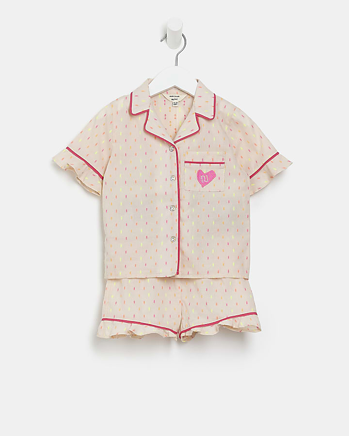 Mini girls pink printed pyjama set