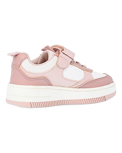 360 degree animation of product Mini Girls Pink Pu Velcro Lace Up Plimsoles frame-13