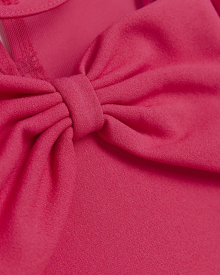 Mini girls pink puff sleeve bow jumpsuit