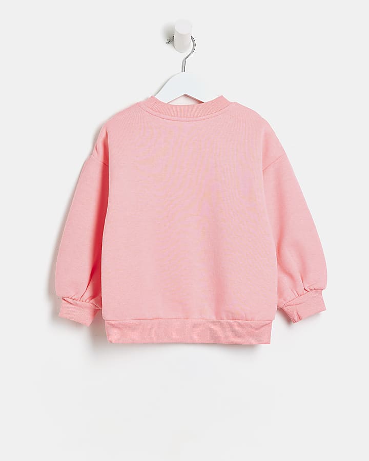Mini girls pink Puff sleeve sweatshirt