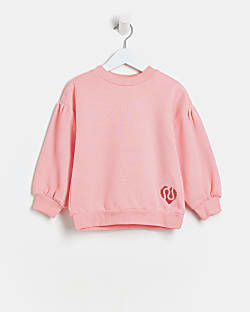 Mini girls pink Puff sleeve sweatshirt