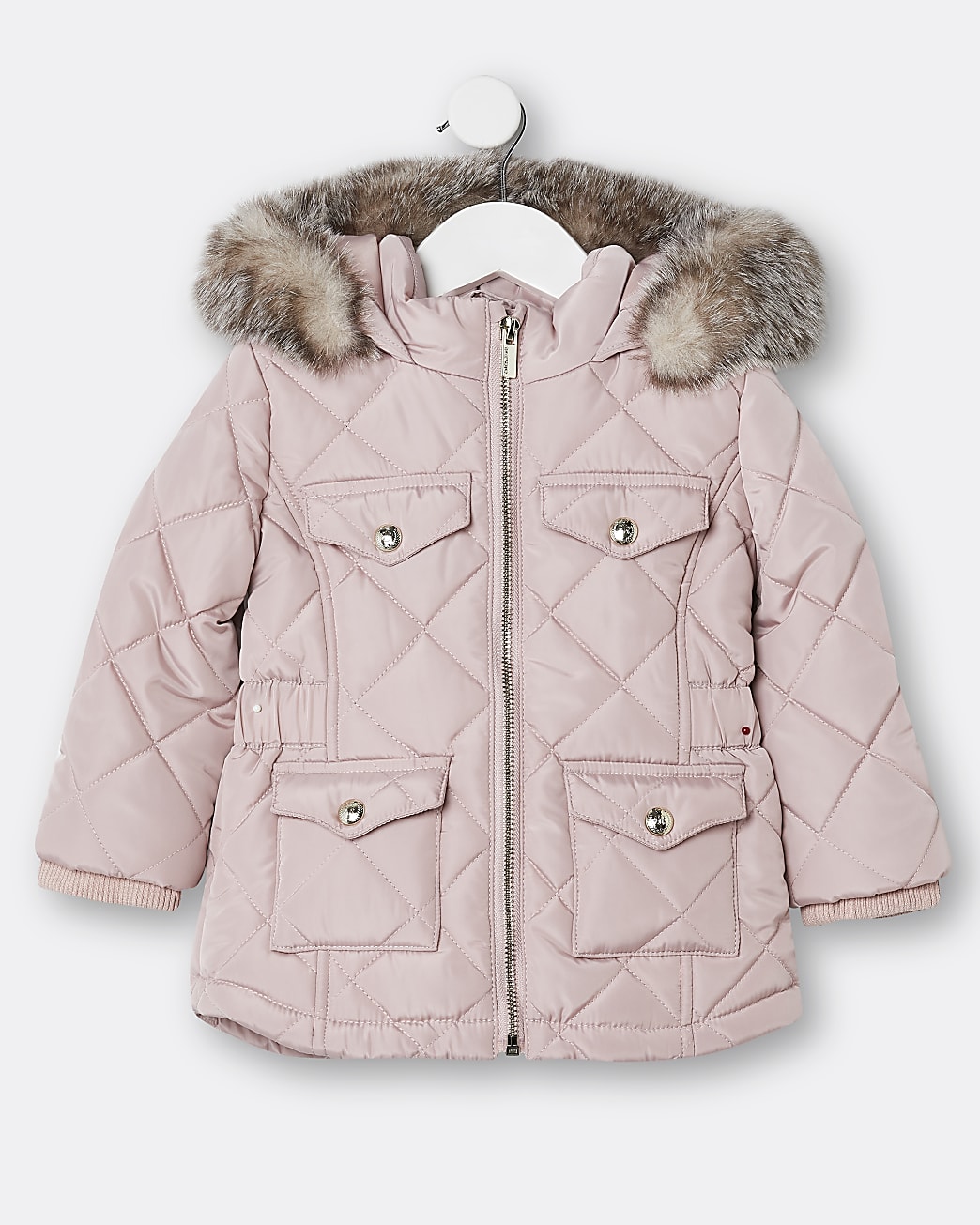 Mini girls pink quilted matte puffer coat