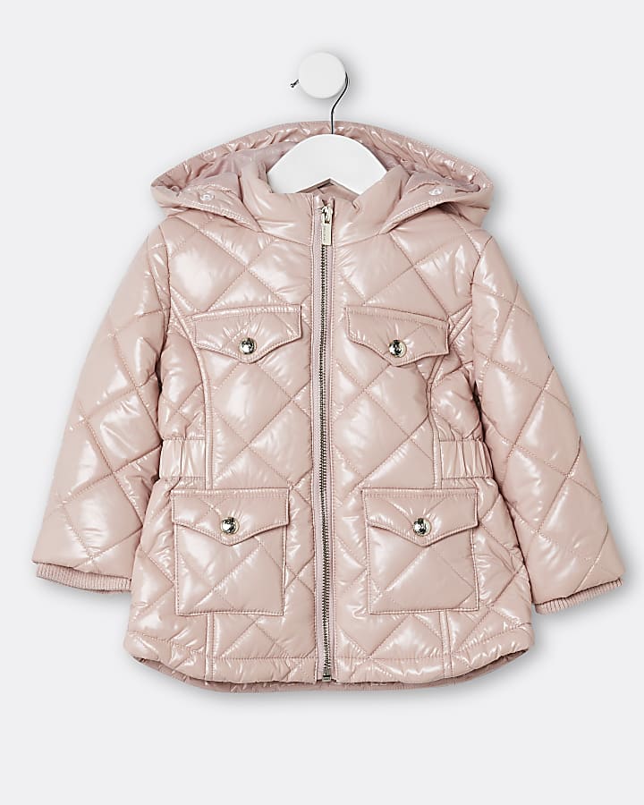 Mini girls pink quilted puffer coat