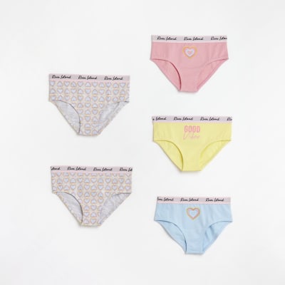 River Island Girls Clothing Underwear Briefs Mini girls Rainbow Heart Briefs 5 pack 