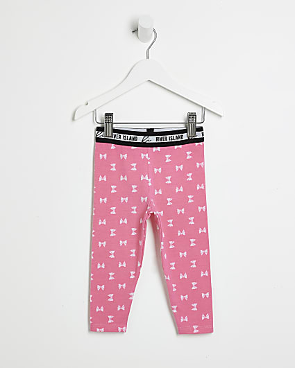 Mini girls pink RI bow print leggings