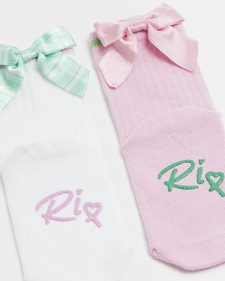 Mini girls pink RI bow socks 2 pack