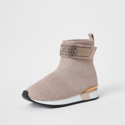 girls pink sock trainers