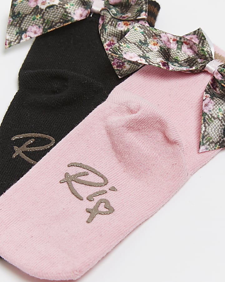 Mini girls pink RI floral bow socks 2 pack