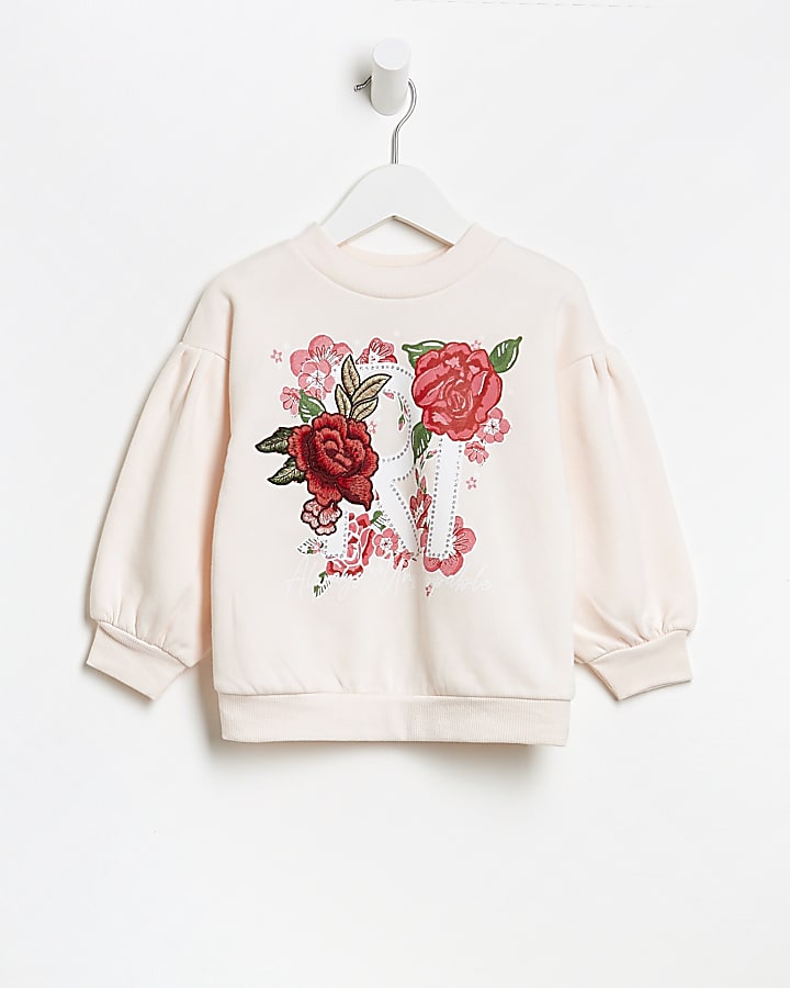 Mini girls pink RI floral sweatshirt