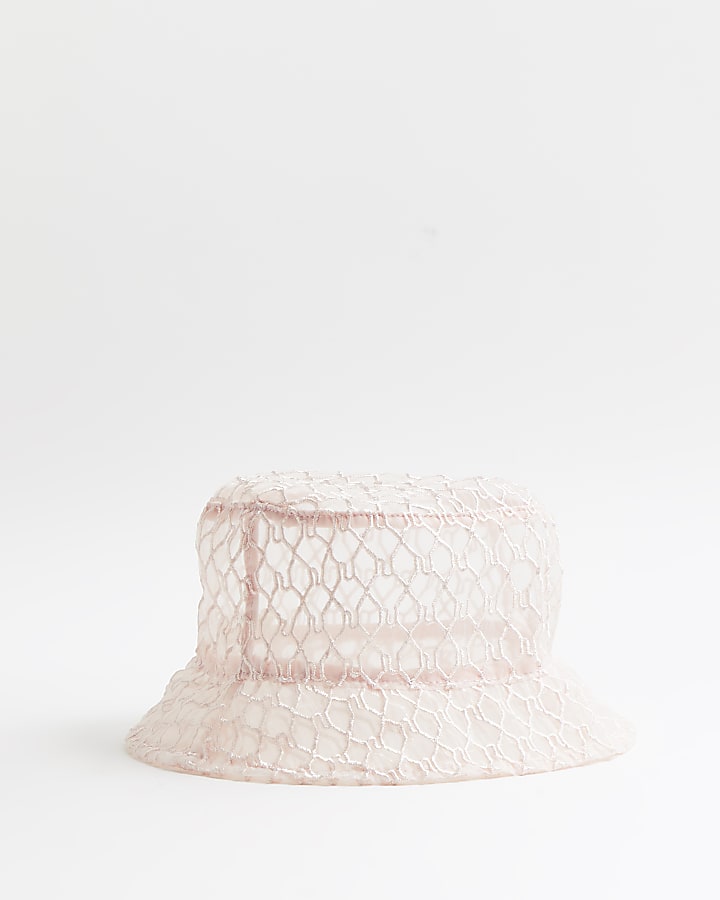 Mini girls pink RI monogram mesh bucket hat