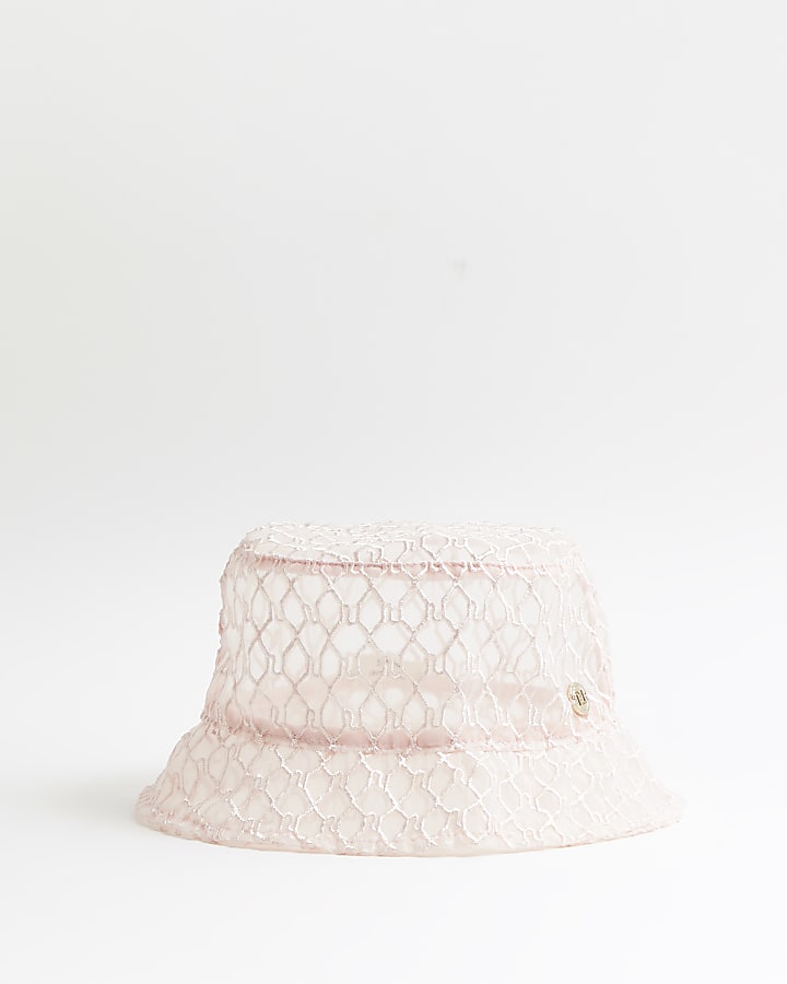 Mini girls pink RI monogram mesh bucket hat