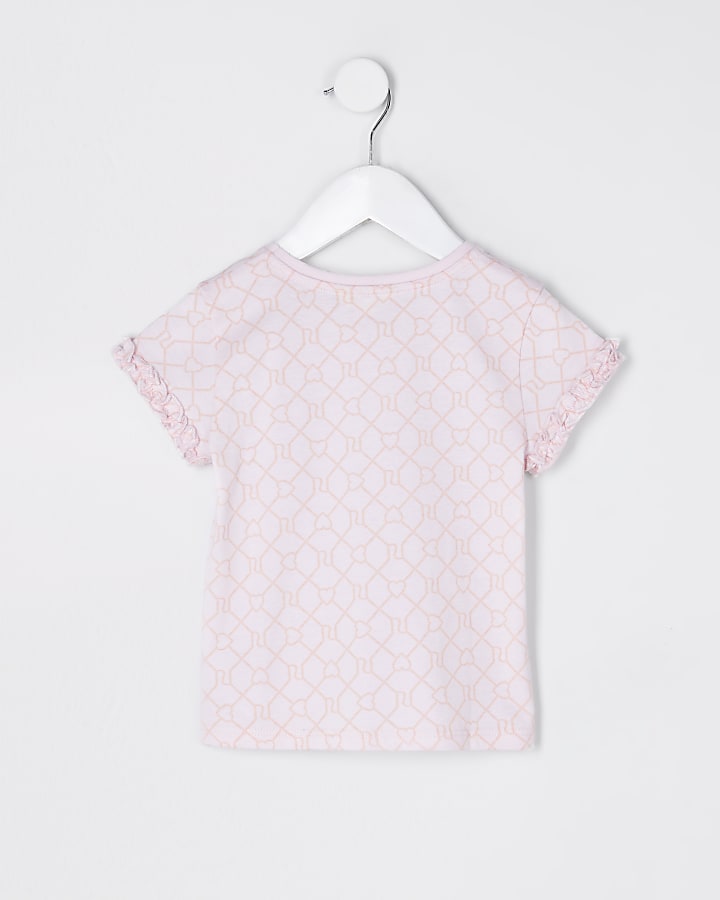 Mini girls pink RI monogram t-shirt