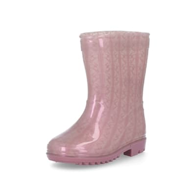 360 degree animation of product Mini girls pink RI monogram wellie boots frame-0